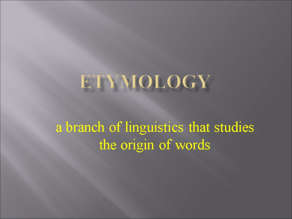 ETYMOLOGY a branch of linguistics that studies the origin of words